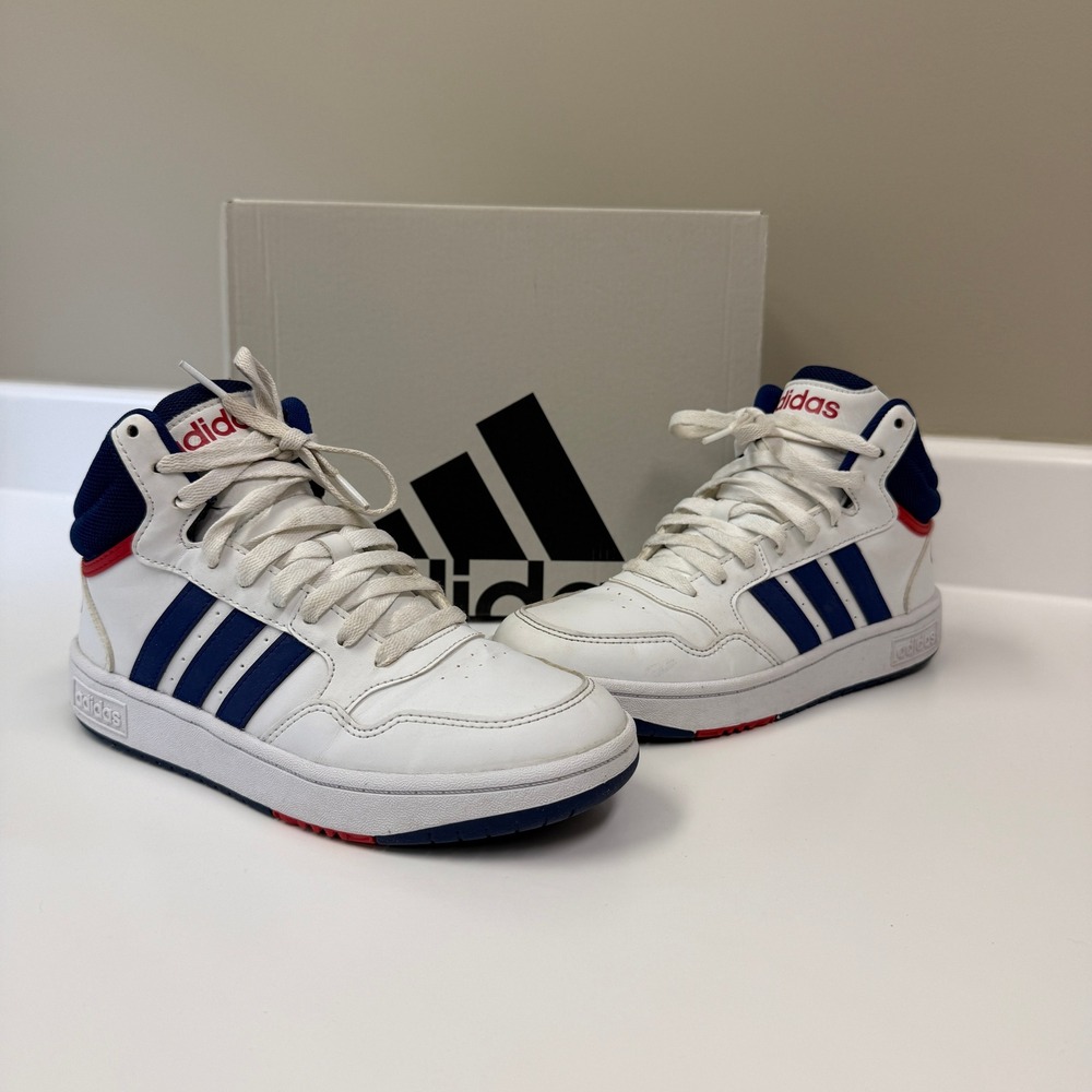 Adidas Kids Hoops 3.0 Mid K Basketball Sneakers Size 5Y White Blue Red GZ9647